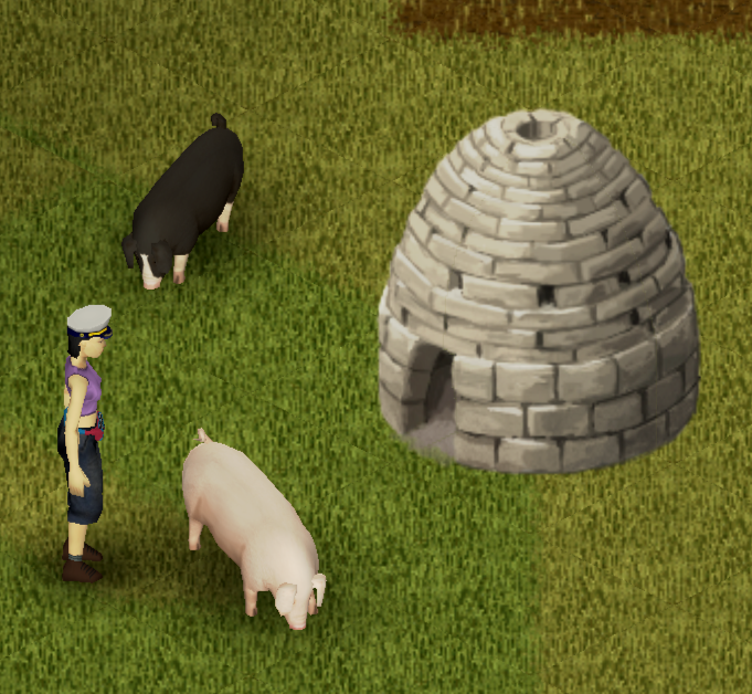 A beehive kiln with a pig