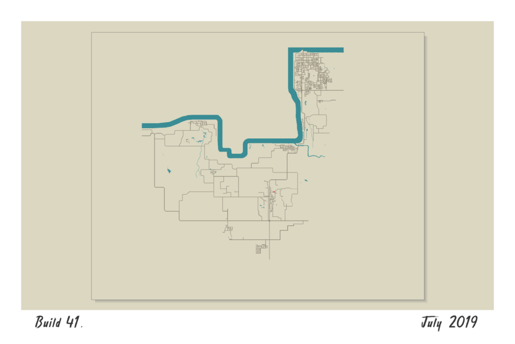 Top-down map of Project Zomboid's Knox Country, Build 41, July 2019