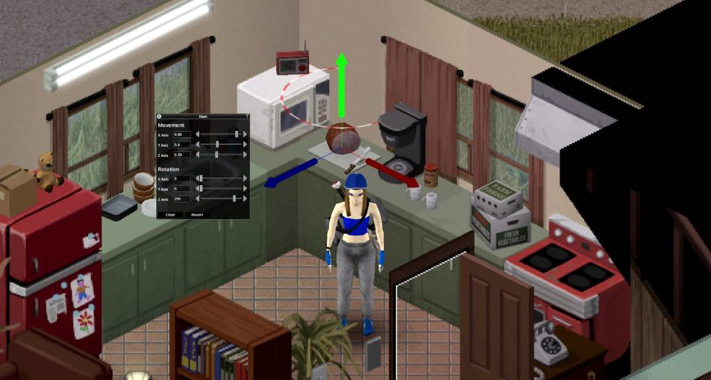 Screenshot from Project Zomboid showing new 3D placement in Build 42