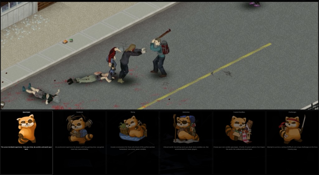 Project Zomboid Game Mode selection screen